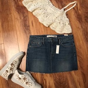 Lovers+Friends Denim Raw Edge Mini Skirt